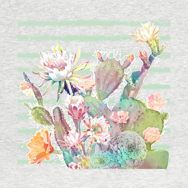 Watercolor cactus, floral and stripes design by InovArtS